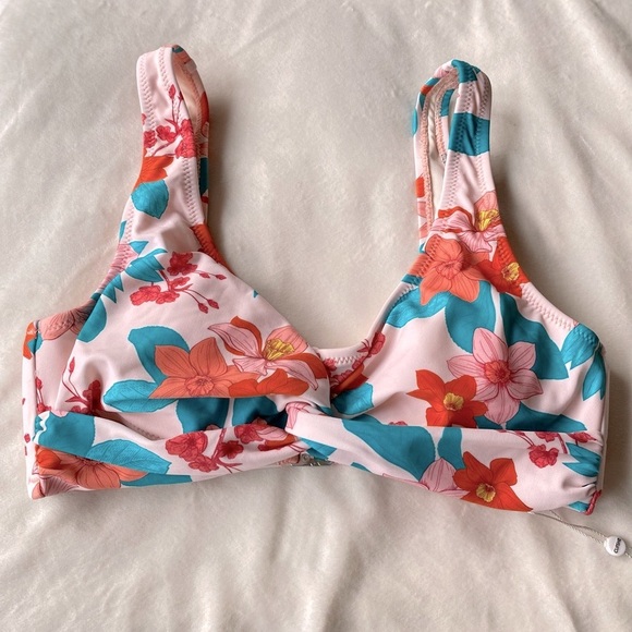Cupshe Floral Bikini Top Pink Orange Teal Twist Front – Size Small NWT - Picture 2 of 12